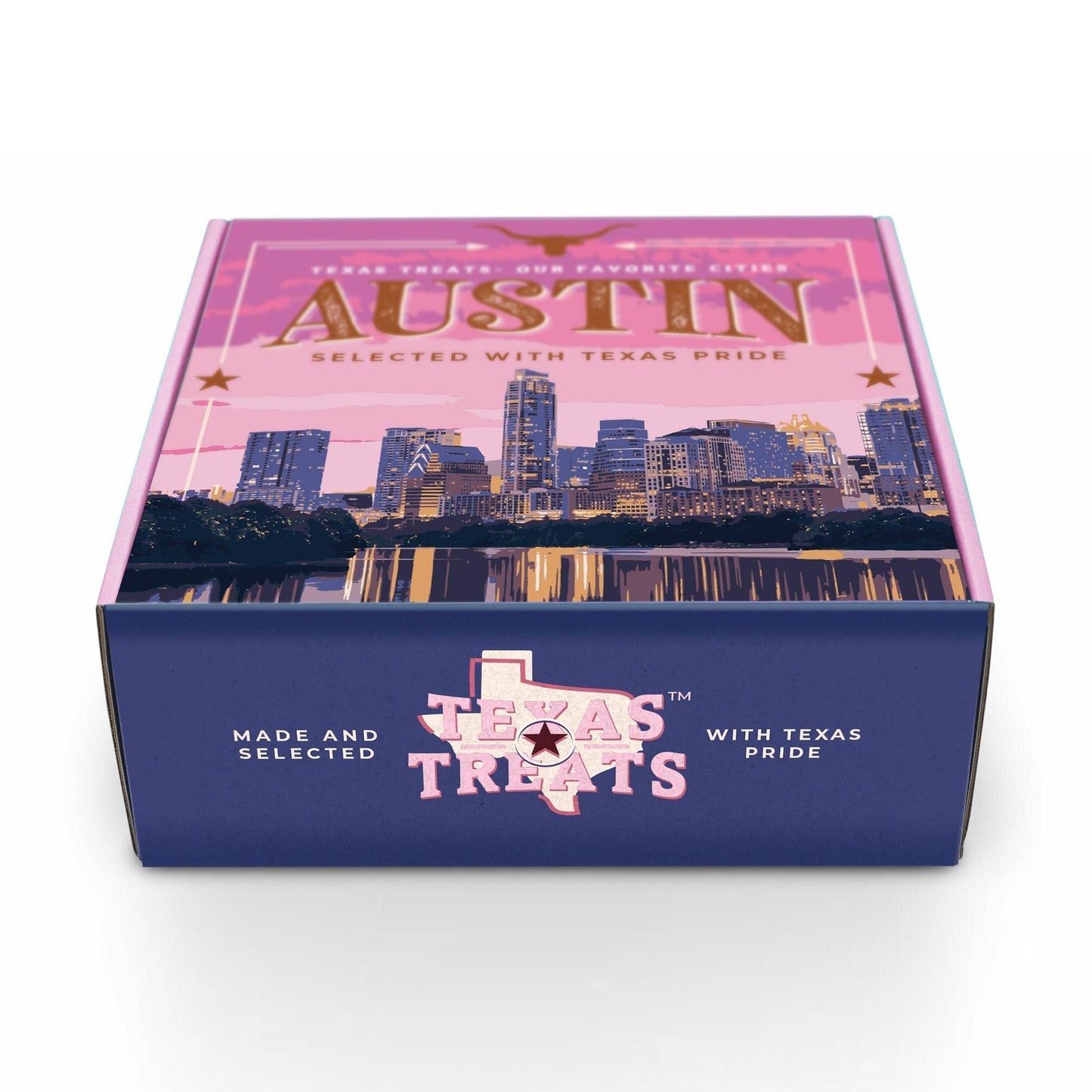 View of Texas Treats' Austin gift box, viewed from the top.