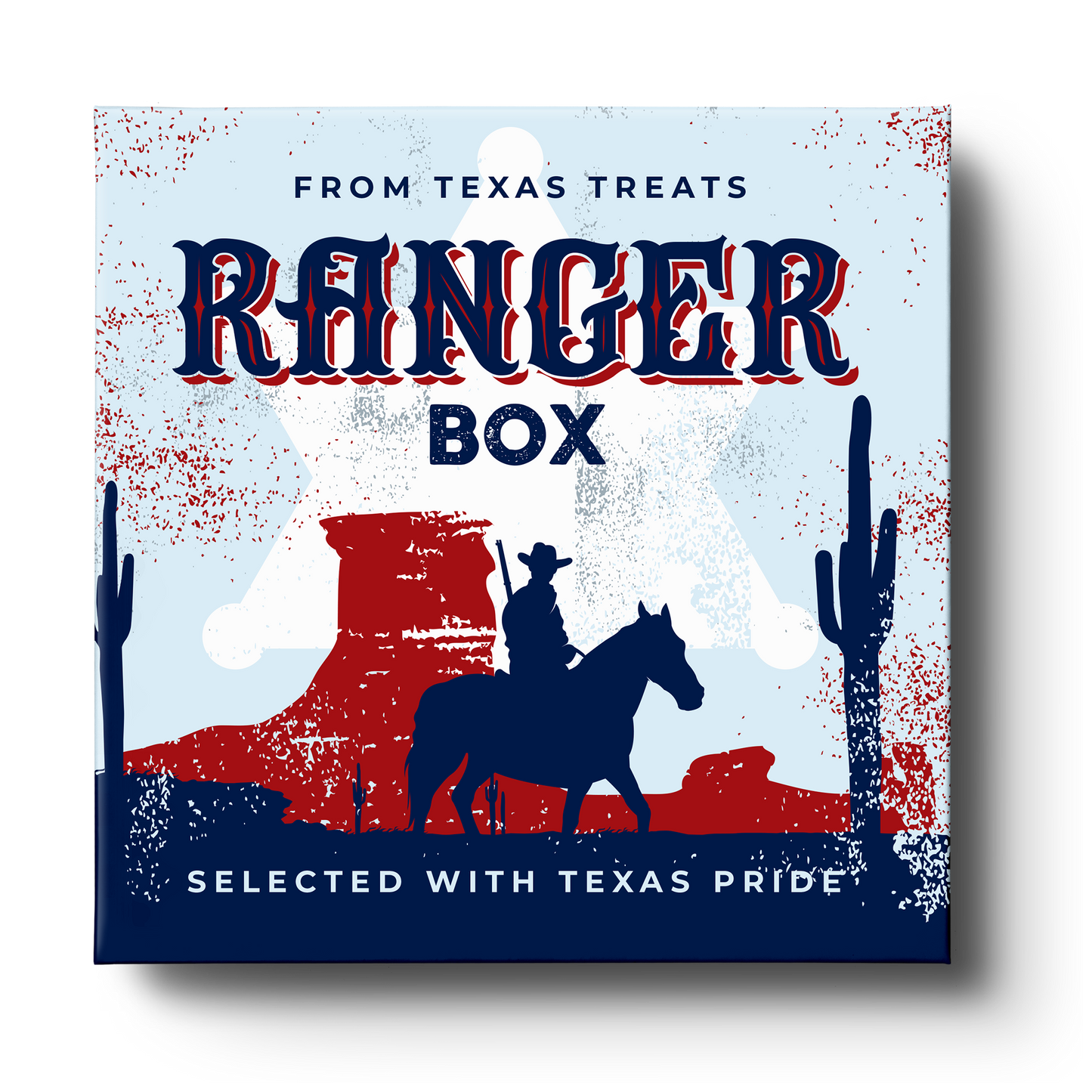 View of Texas Treats' Ranger gift box, viewed from the top.