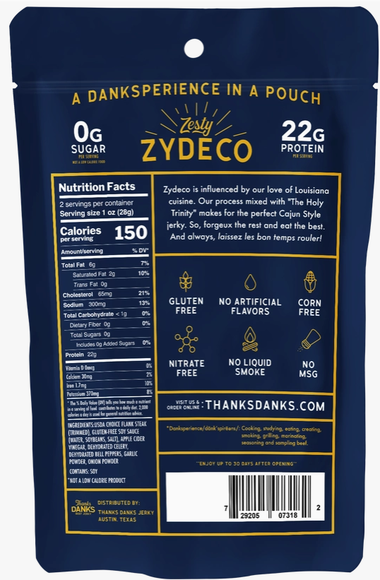 Thanks Danks Beef Jerky, Zydeco 2oz.