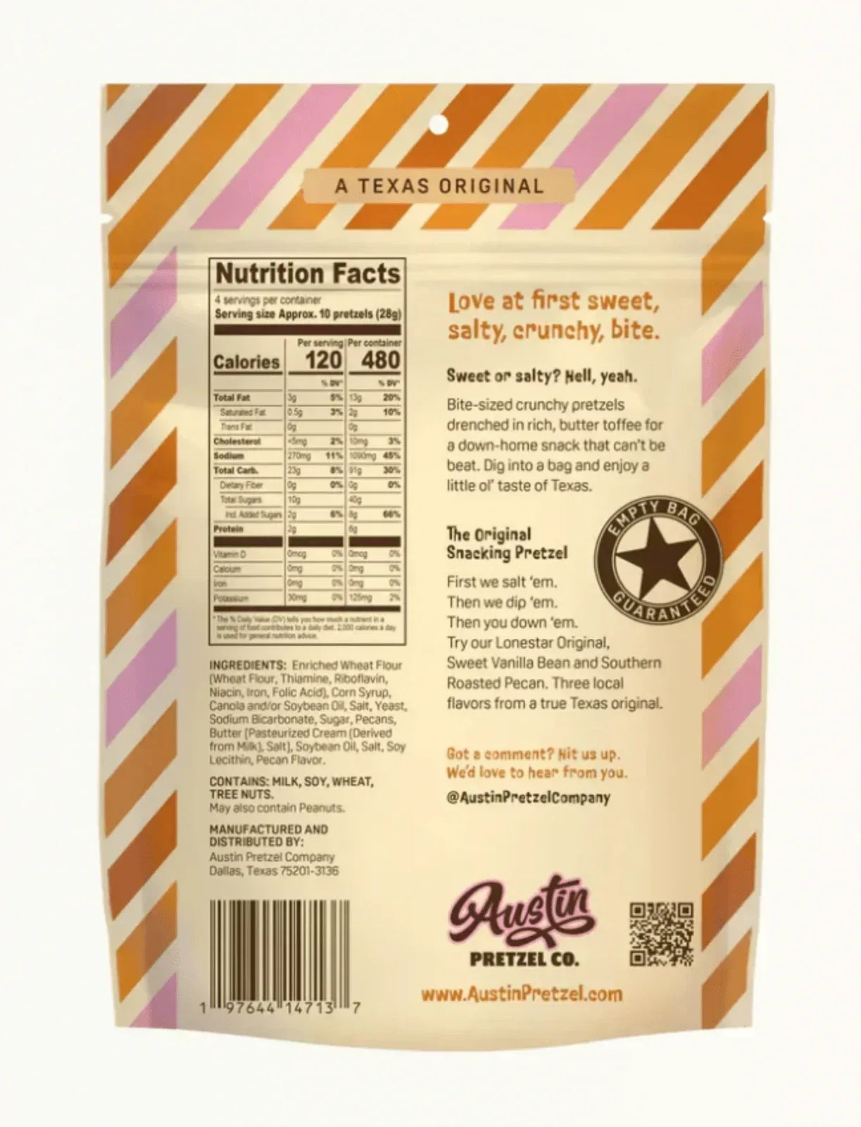 Southern Roasted Pecan Austin Pretzels Co. 4oz. - Texas Treats