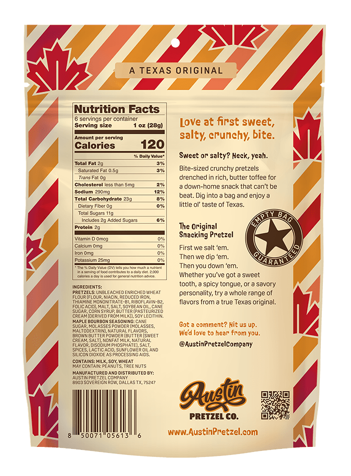 Sweet Maple Bourbon Pretzels Co. 6oz. - Texas Treats