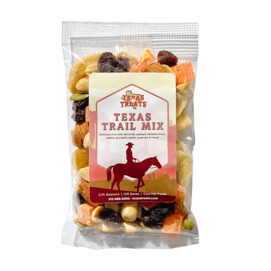 package of Trail Mix that caintains unsalted pumpkin kernels, unsalted peanuts and banana chips.