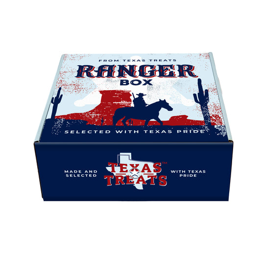 Slanted image of Texas Treats' Ranger box, a custom gift box.