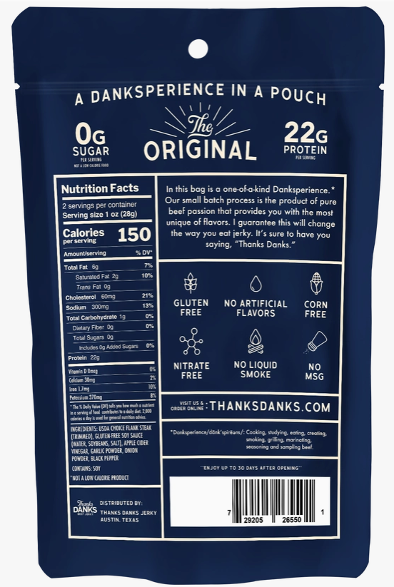 Thanks Danks Beef Jerky, Original 2oz.
