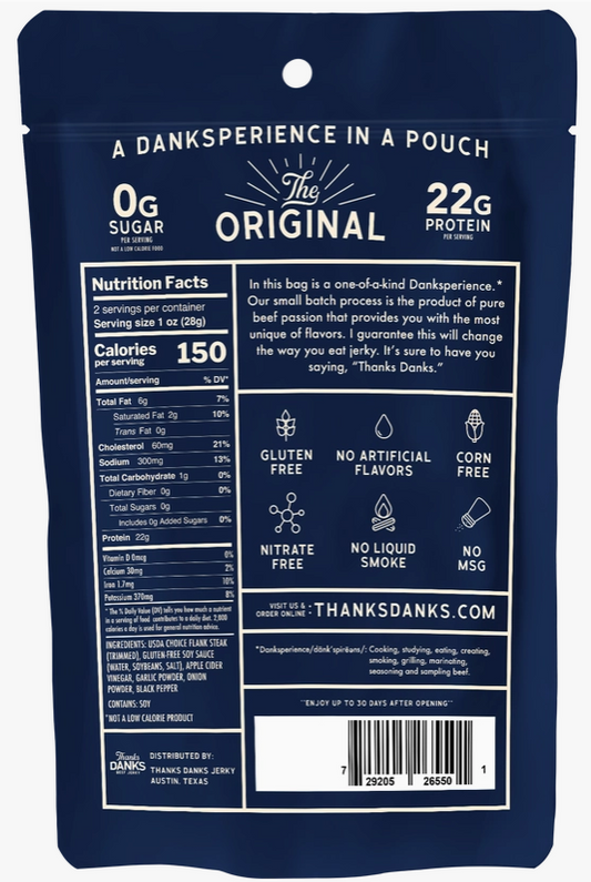 Thanks Danks Beef Jerky, Original 2oz.