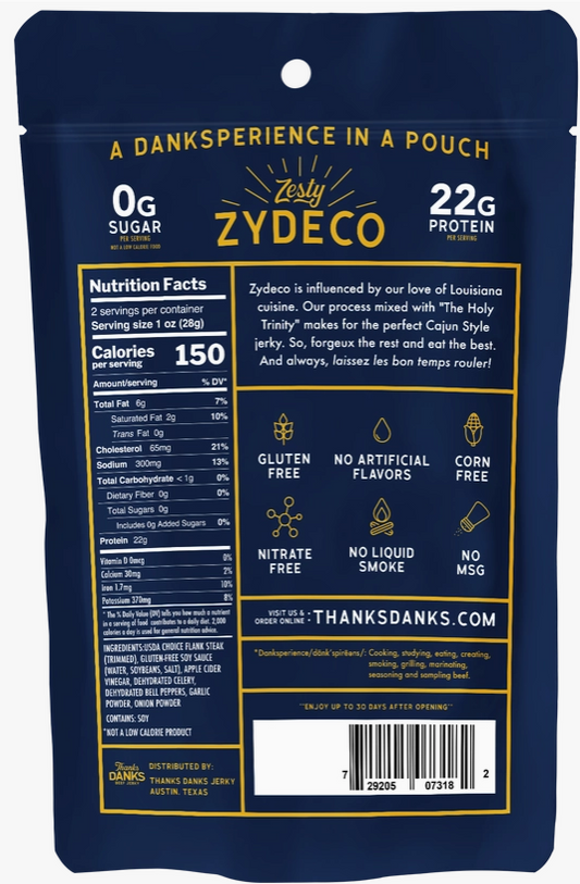 Thanks Danks Beef Jerky,  Zydeco 2oz.