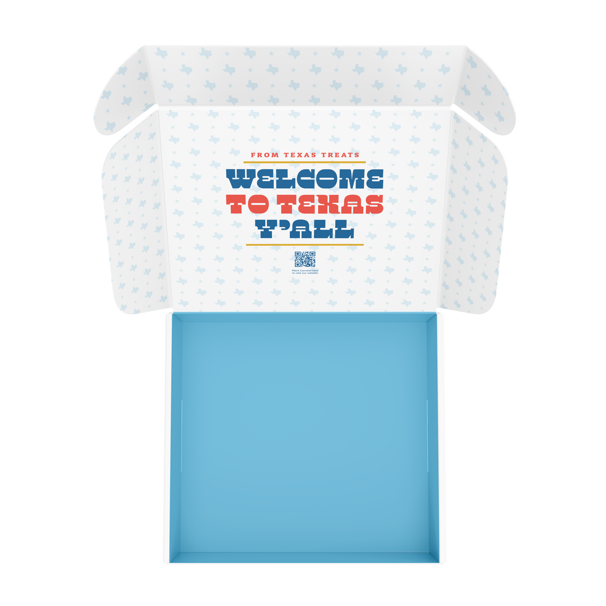 Inside print design of the Texas Treats Welcome gift box