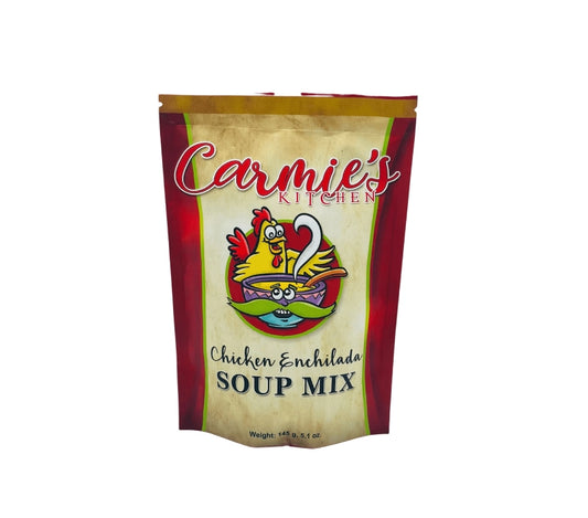 Front of the package of Carmies chicken enchilada dip mix – add it to a custom gift box today.