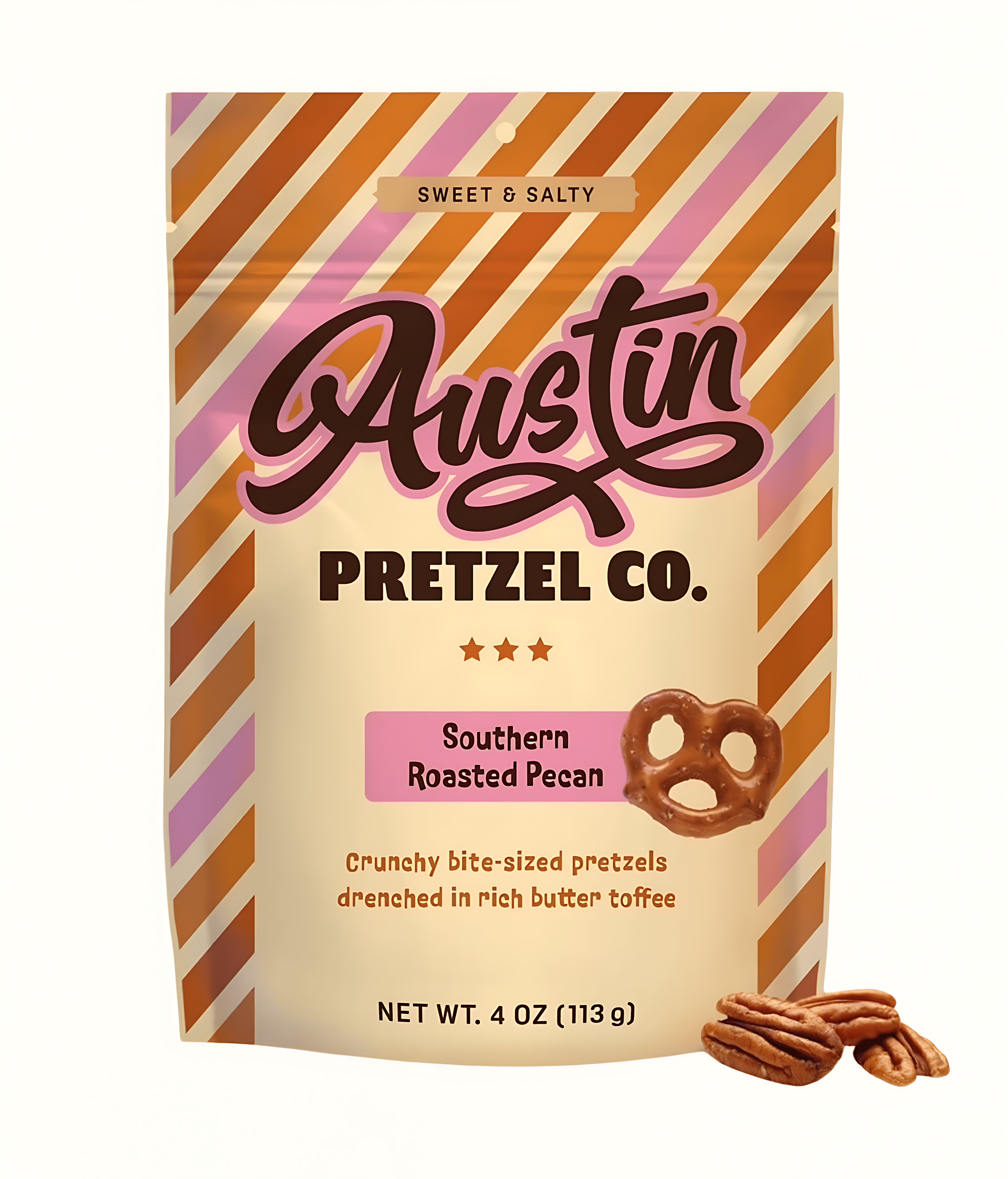 Southern Roasted Pecan Austin Pretzels Co. 4oz. - Texas Treats