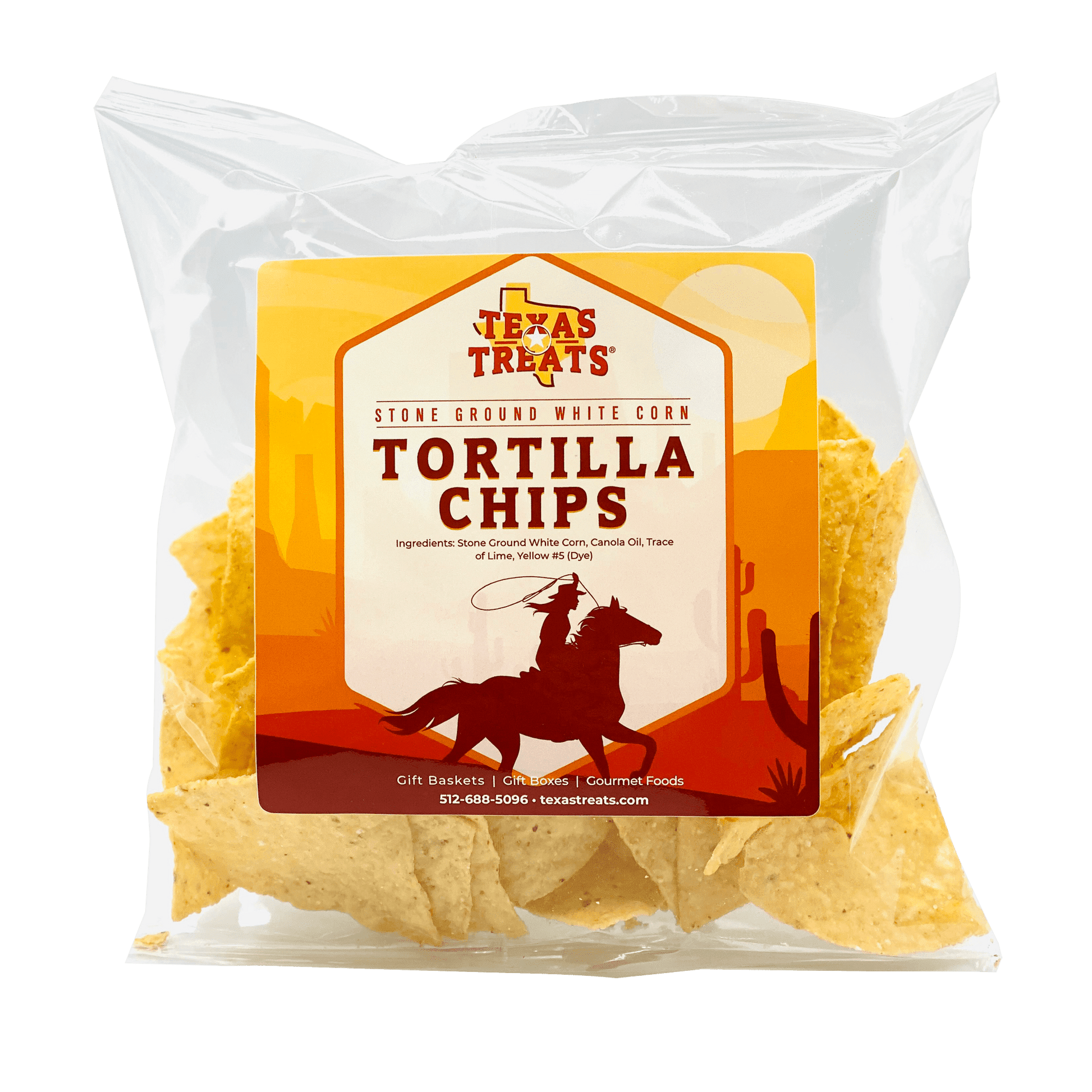 Front of the package of Texas Treats' Texas Tortilla Chips.