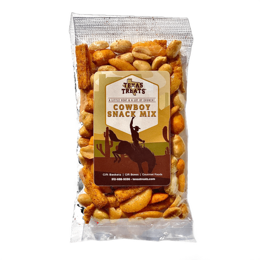 Bag of Texas Treats' Cowboy Snack Mix, part of our custom gifting products.