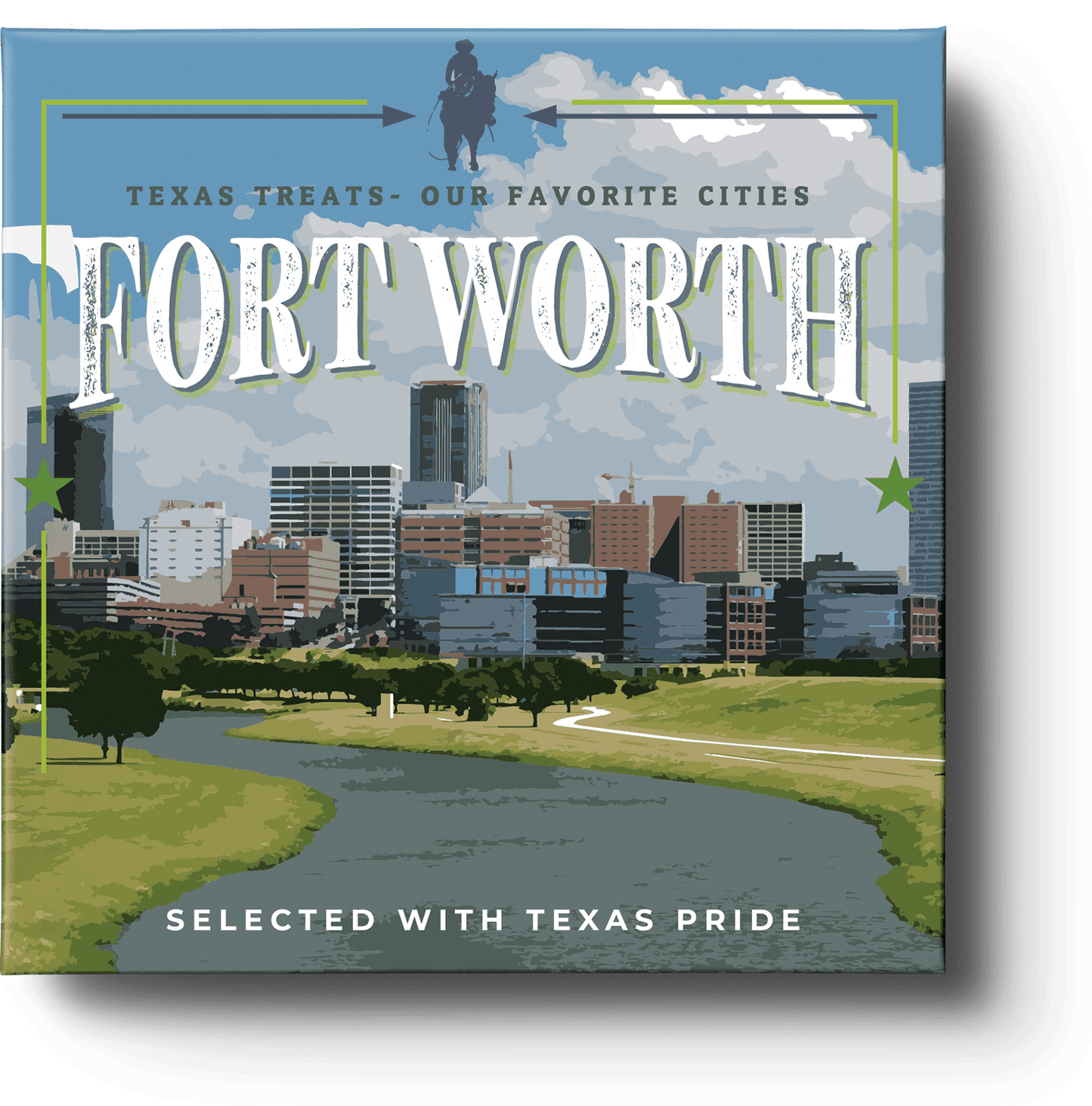 Top view of the Fort Worth gift box, which can be customized for personal or corporate gifting.
