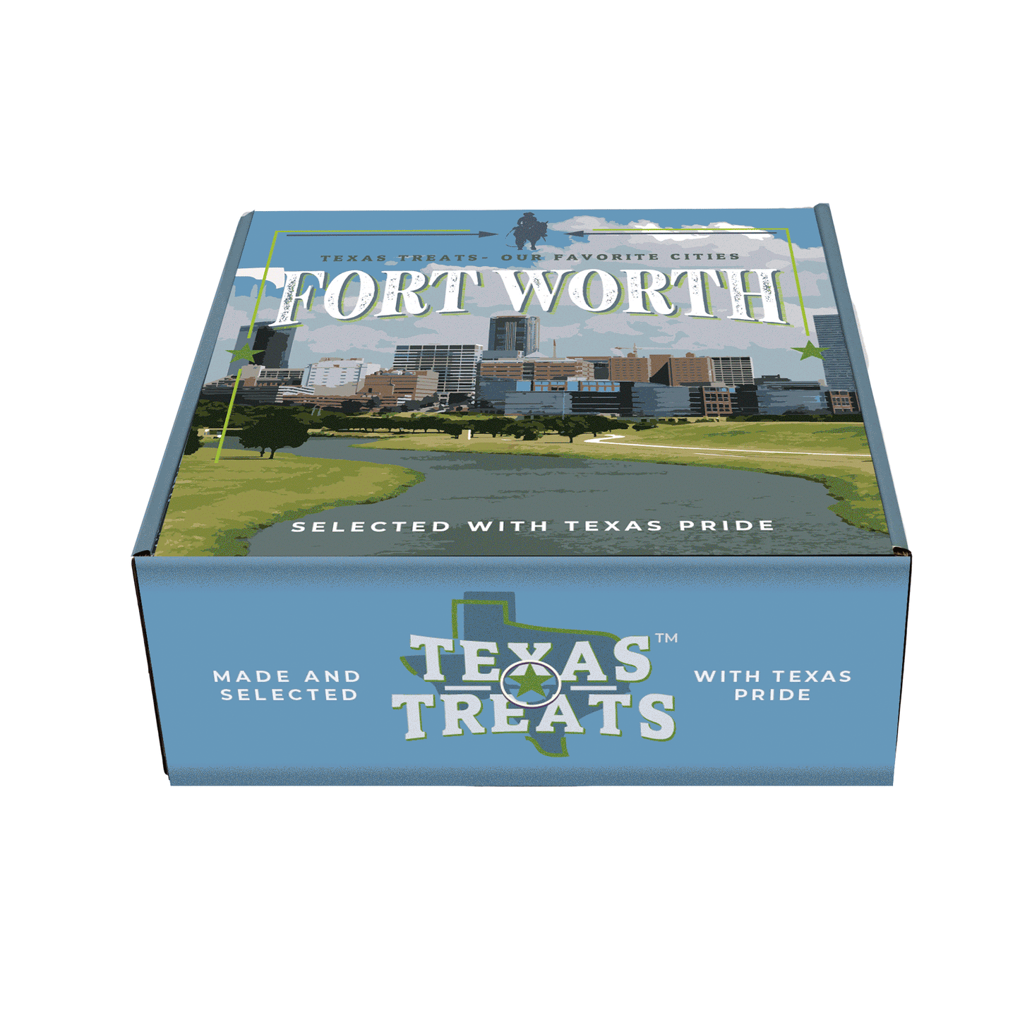 Rotating gif of the Fort Worth gift box, available for personal or corporate gifting.