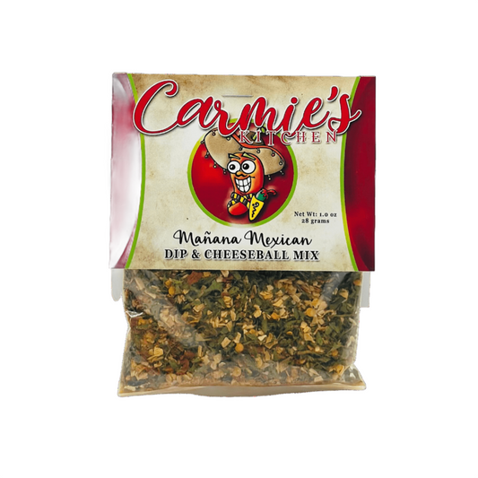 Front of the package of Carmies Mañana Mexican dip mix.