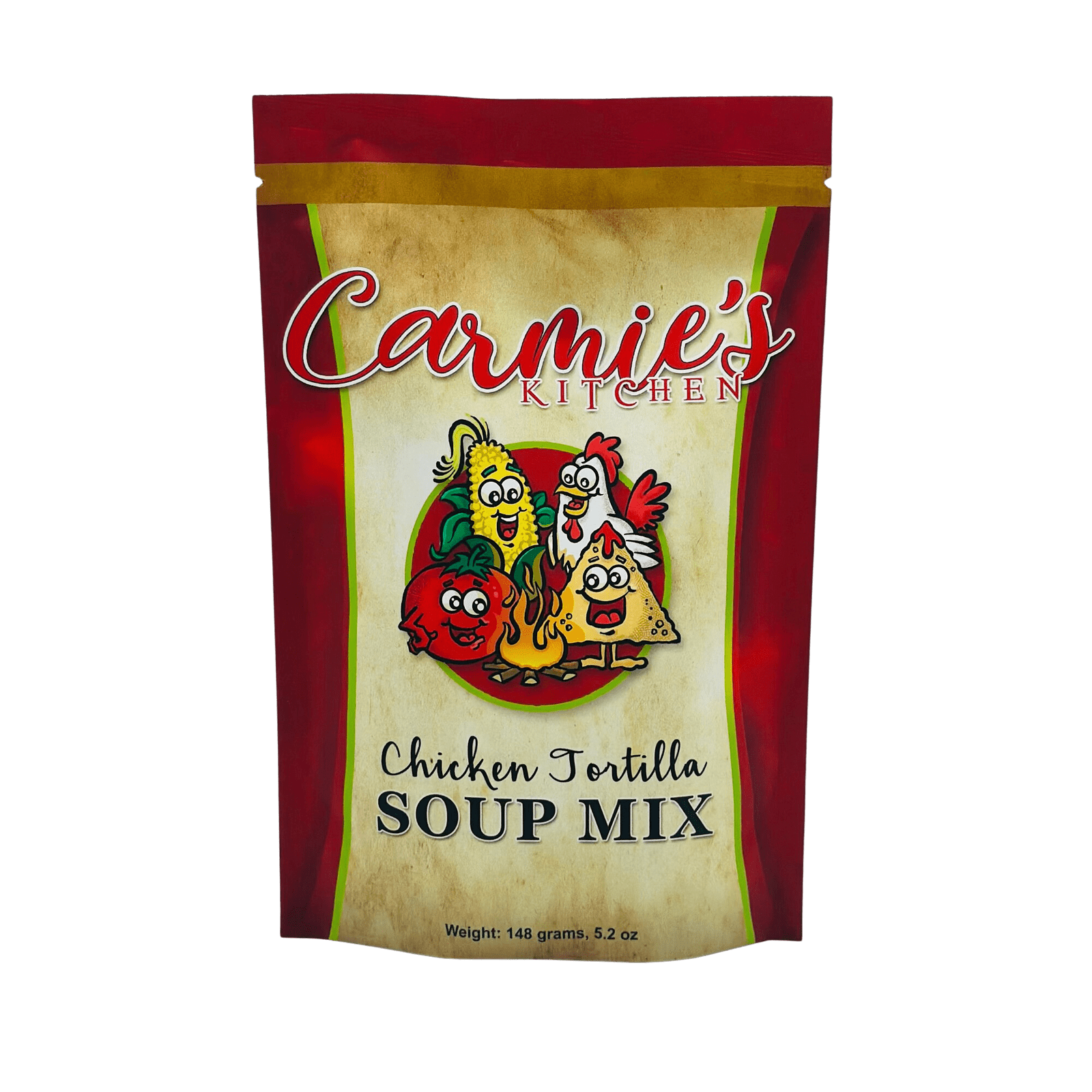 Front of the package of Carmies tortilla soup mix – add it to a custom gift box today.